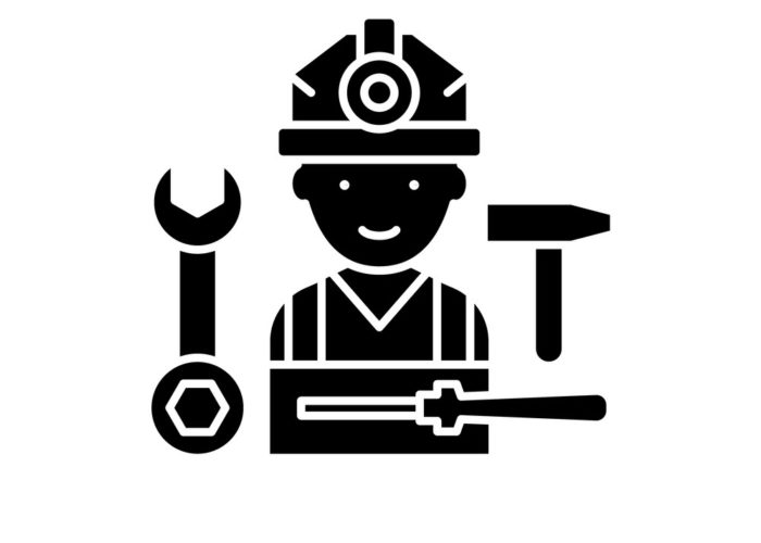 Installation work black icon, concept vector sign on isolated background. Installation work illustration, symbol